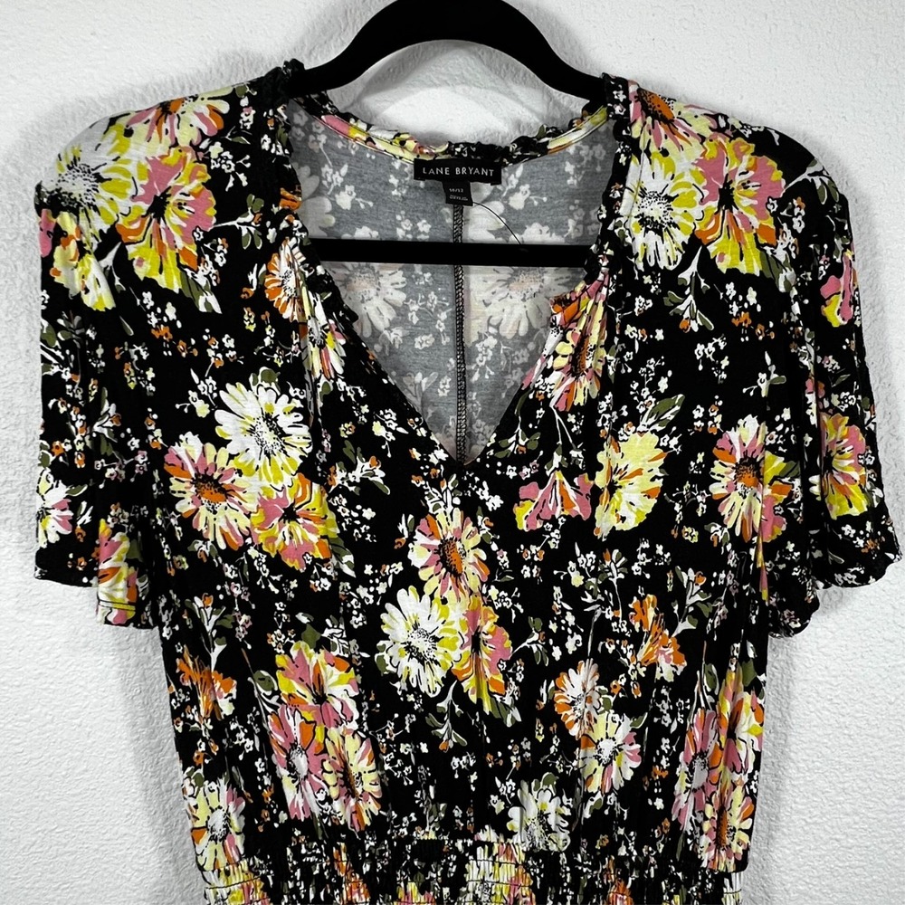 Lane Bryant Fit Flare Dress Womens 10 12 Floral Midi Pockets Rayon Cottagecore - Picture 11 of 16